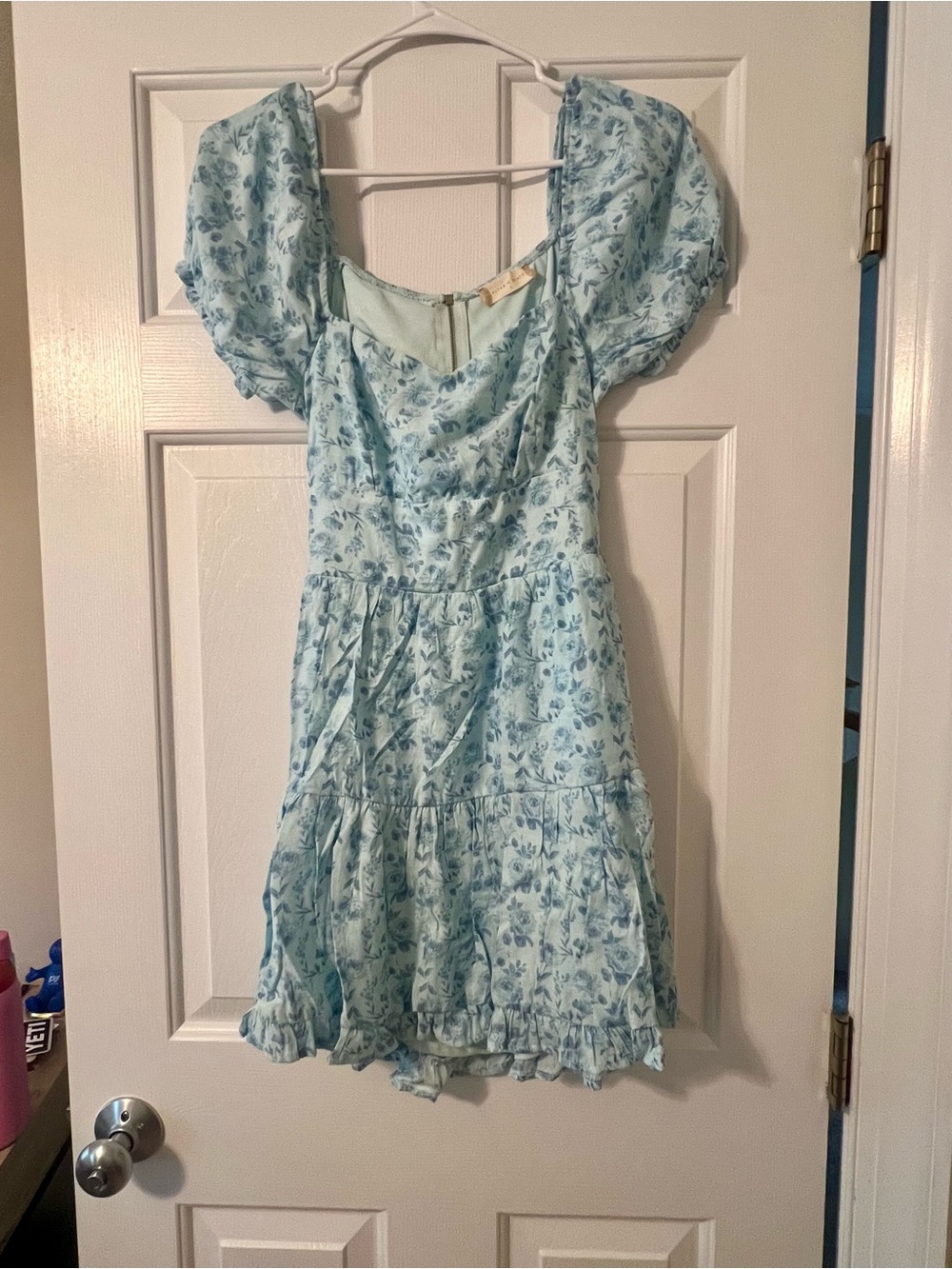 Altar'd State Pale Blue Floral Puff-Sleeve Dress